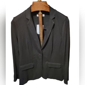 MAGASCHONI Lightweight Blazer Ponte Knit Stretch Black Single Button Size Large